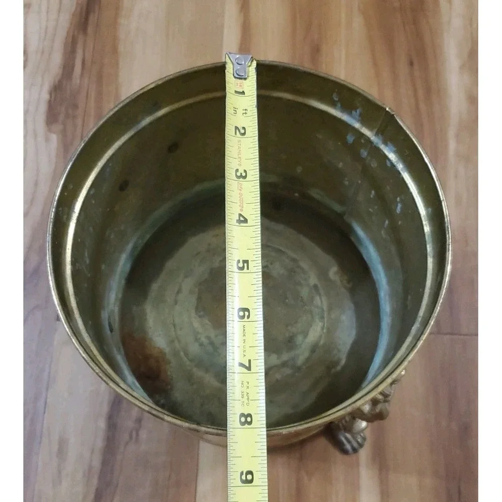 Brass Lion Head Hammered Claw Footed Planter Fireplace Bucket Pot Tub Bin 8.25